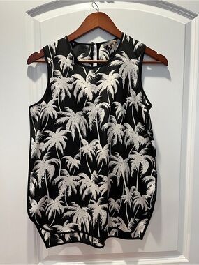 Vince Camuto Black Shell Tank with White Palm Print